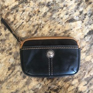 Fossil black and brown leather change/card wallet